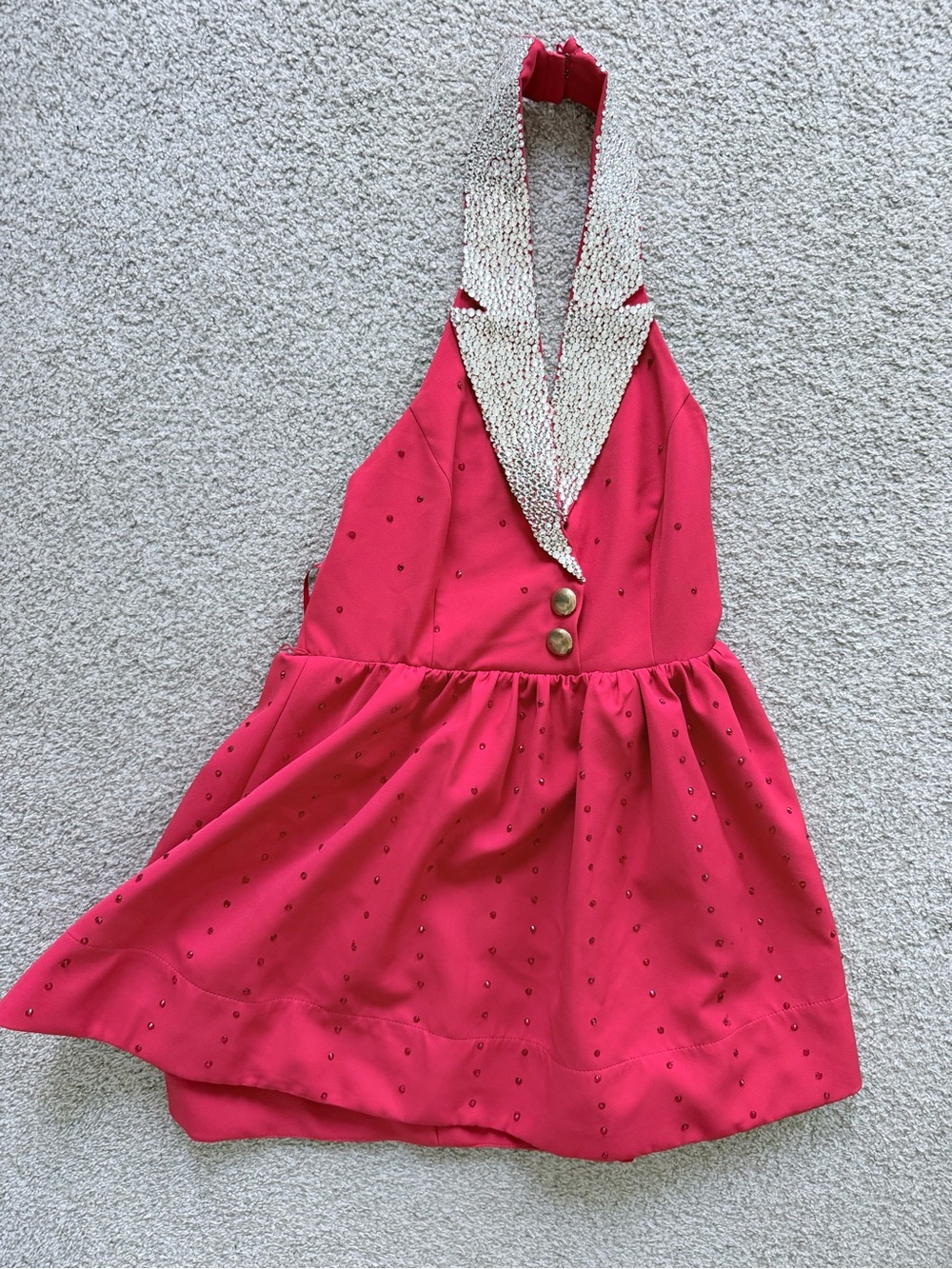 Red Halter Mini Dress with Sequin Collar